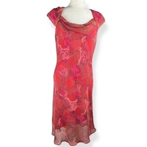 Red Chiffon Midi Dress Womens Size 10 Cowl Neck Boho Ethereal Romantic Baroque